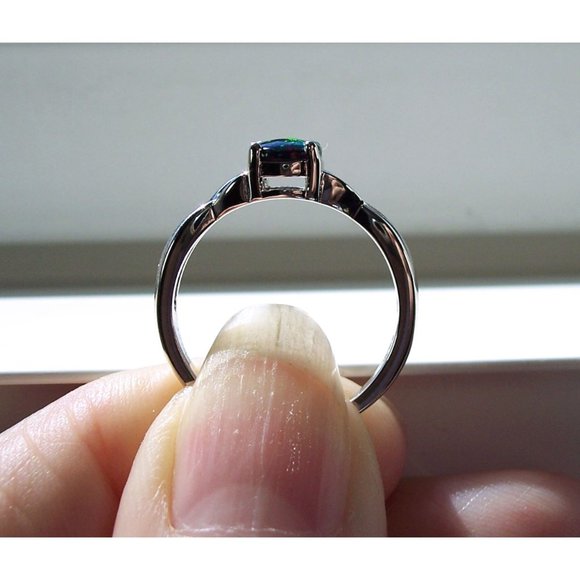 925 STERLING SILVER  Oval Lab Created Black Opal Ring - Picture 8 of 16